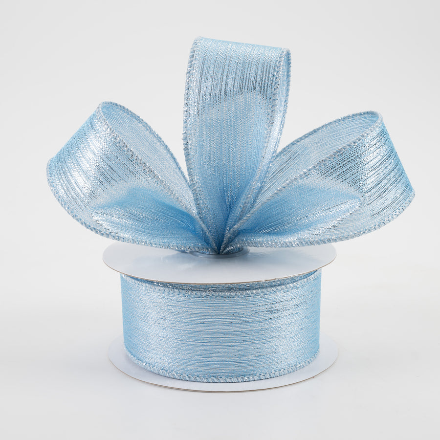 1.5" Vertical Metallic Stripe Ribbon: Ice Blue (10 Yards)