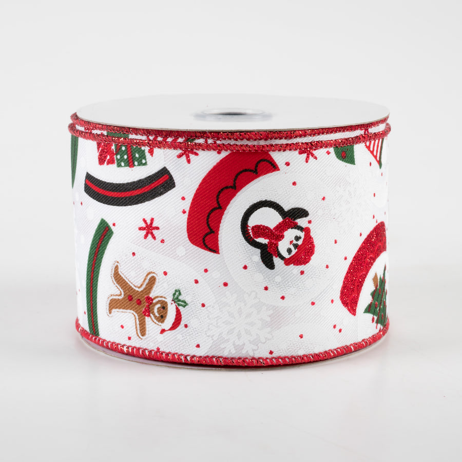 2.5" Snow Globes Ribbon: White Diagonal Weave (10 Yards)