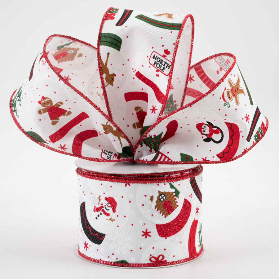 2.5" Snow Globes Ribbon: White Diagonal Weave (10 Yards)