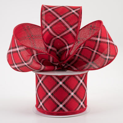 2.5" Diagonal Dash Check Ribbon: Red, Black, White (10 Yards)
