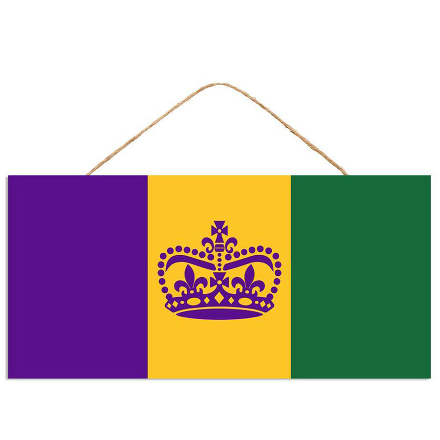 12" Wooden Sign: Mardi Gras Flag