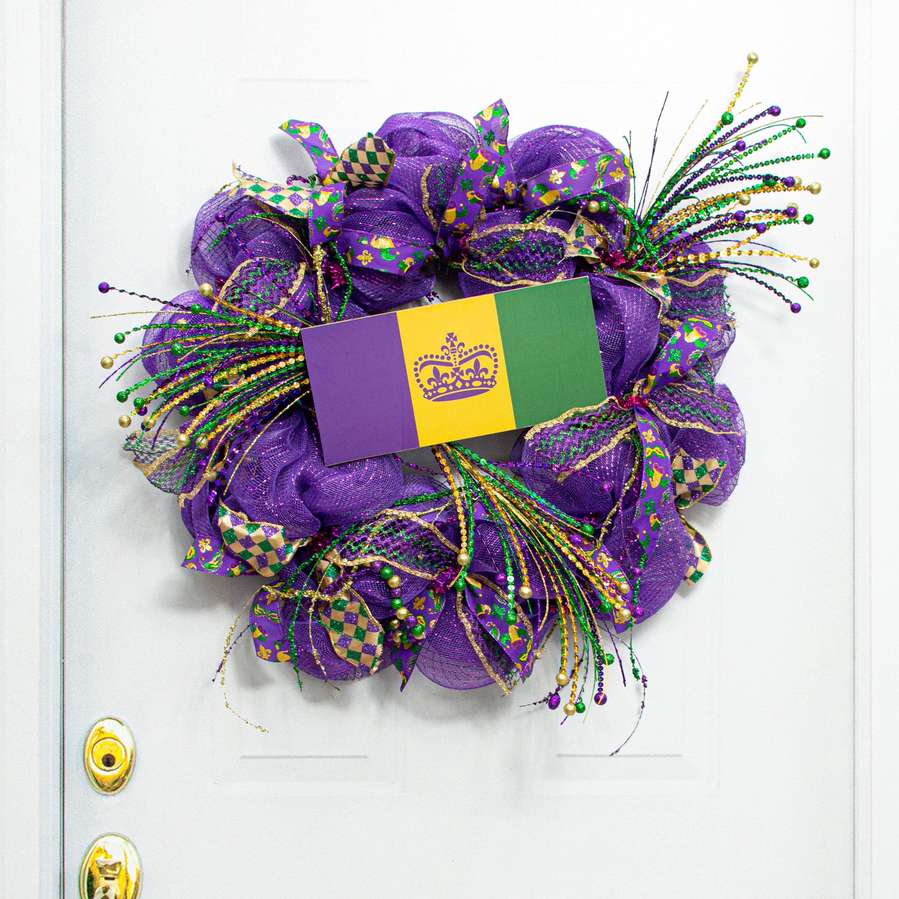 12" Wooden Sign: Mardi Gras Flag