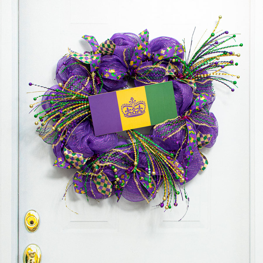 12" Wooden Sign: Mardi Gras Flag