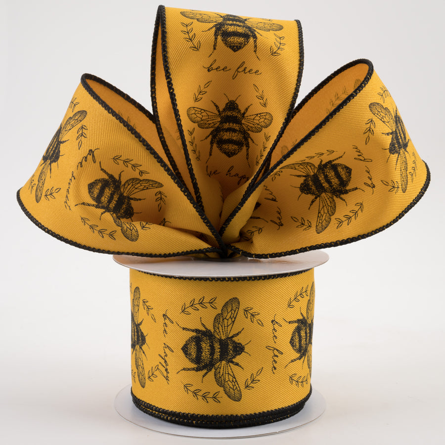 2.5" Classic Honey Bees Ribbon: Dark Yellow (10 Yards)