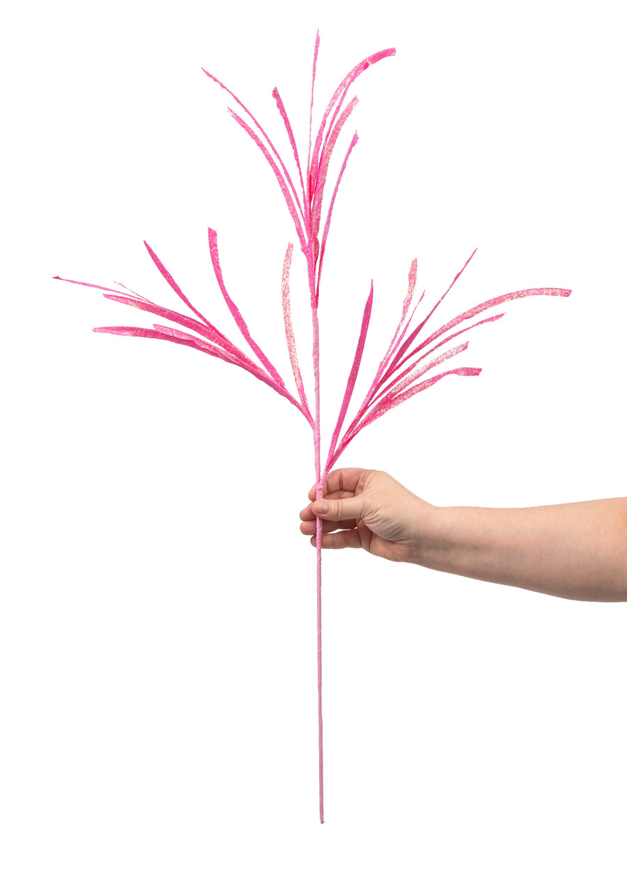 31" Glittered Paper Grass Spray: Bright Pink