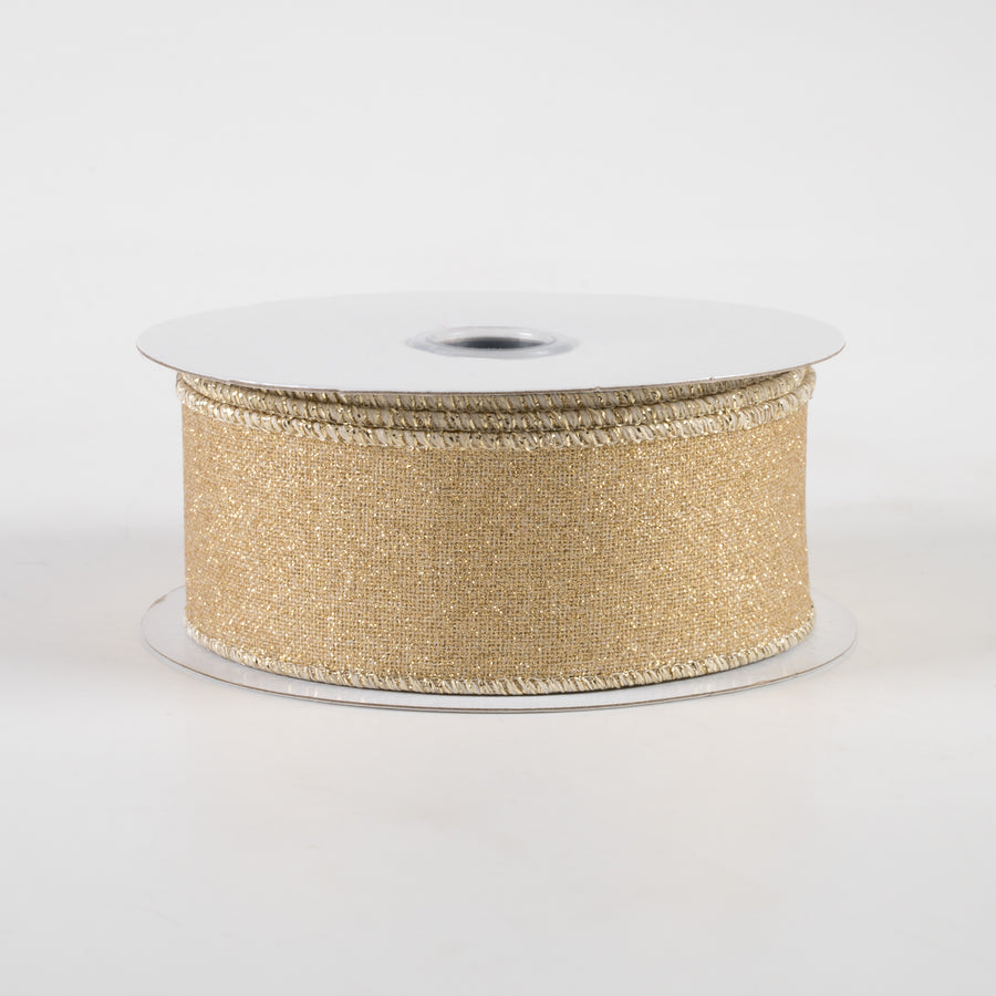 1.5" Fine Glitter on Royal Ribbon: Light Gold (10 Yards)