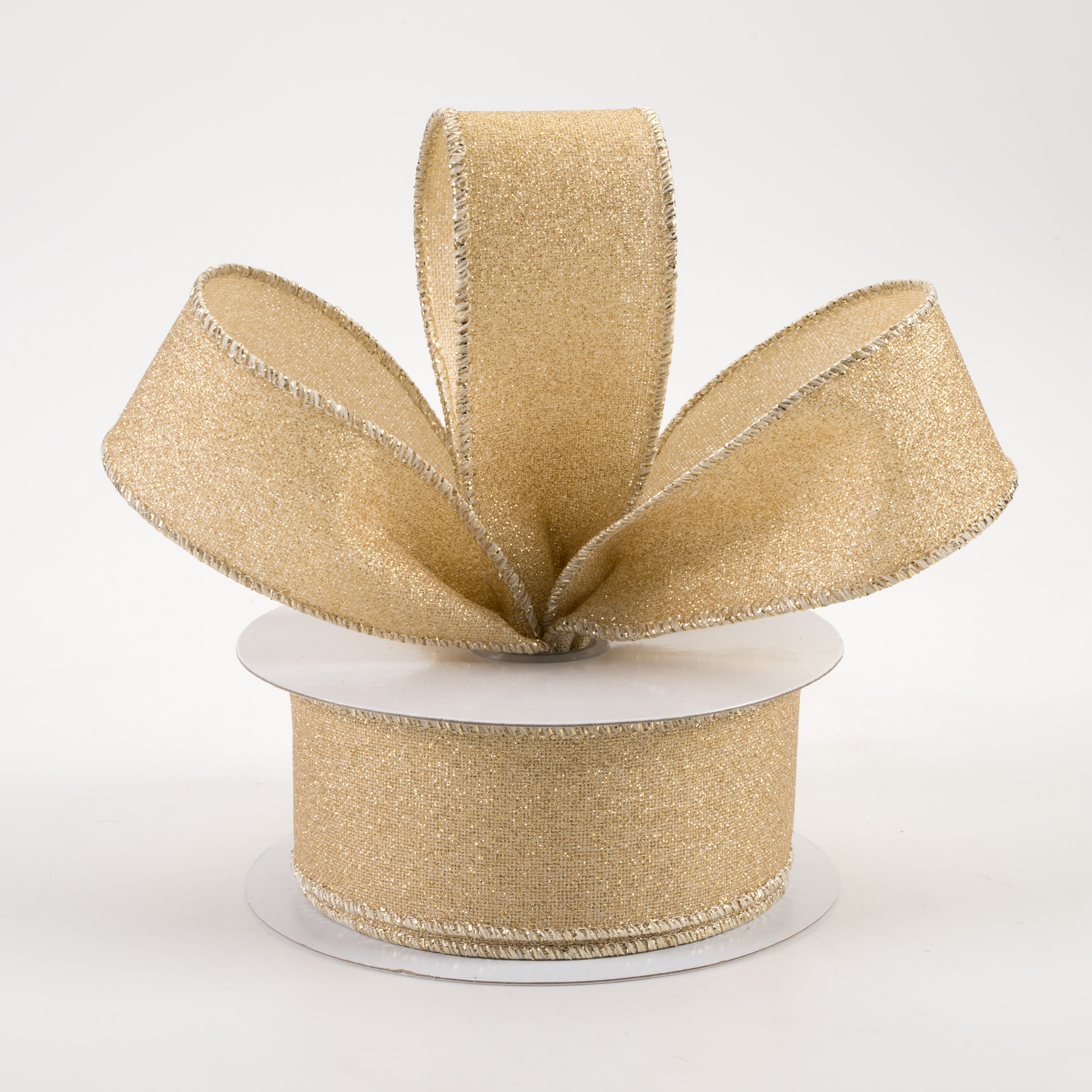 1.5" Fine Glitter on Royal Ribbon: Light Gold (10 Yards)