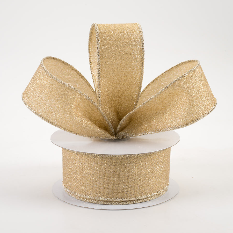 1.5" Fine Glitter on Royal Ribbon: Light Gold (10 Yards)