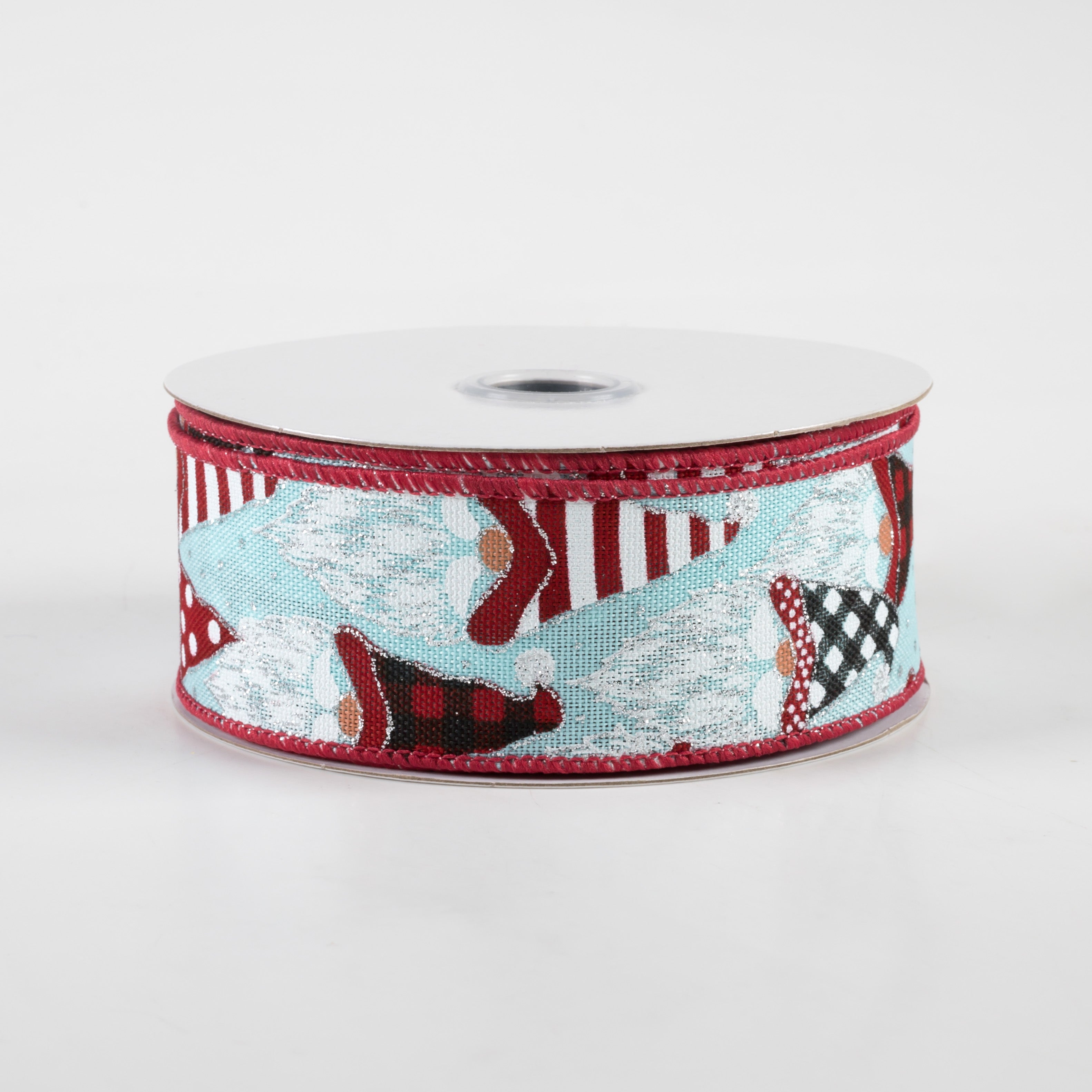 1.5" Christmas Gnome Heads Ribbon: Ice Blue, Red, Black (10 Yards)