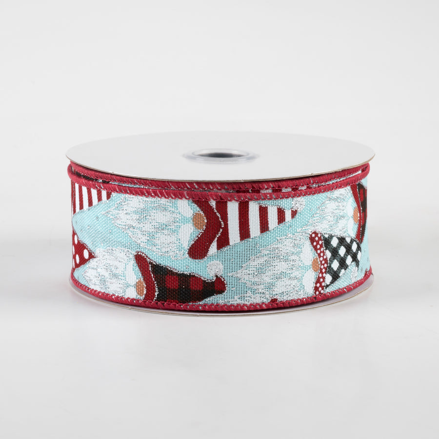 1.5" Christmas Gnome Heads Ribbon: Ice Blue, Red, Black (10 Yards)