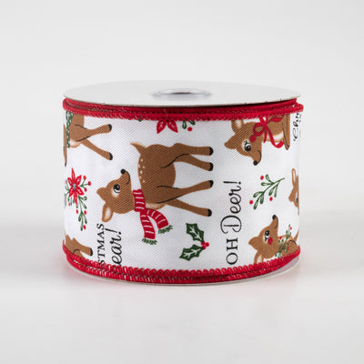 2.5" Oh Deer Christmas Near Ribbon: White (10 Yards)