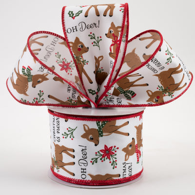 2.5" Oh Deer Christmas Near Ribbon: White (10 Yards)