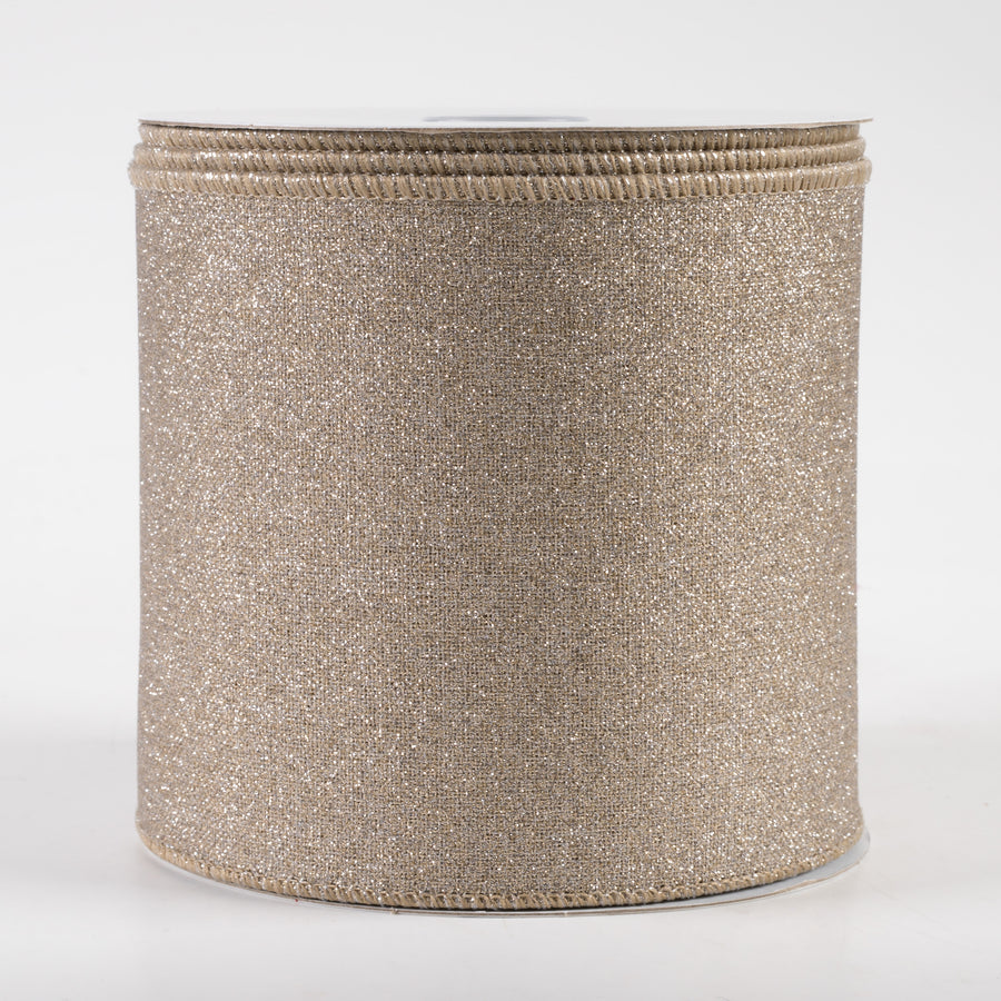 4" Fine Glitter on Royal Ribbon: Taupe (10 Yards)