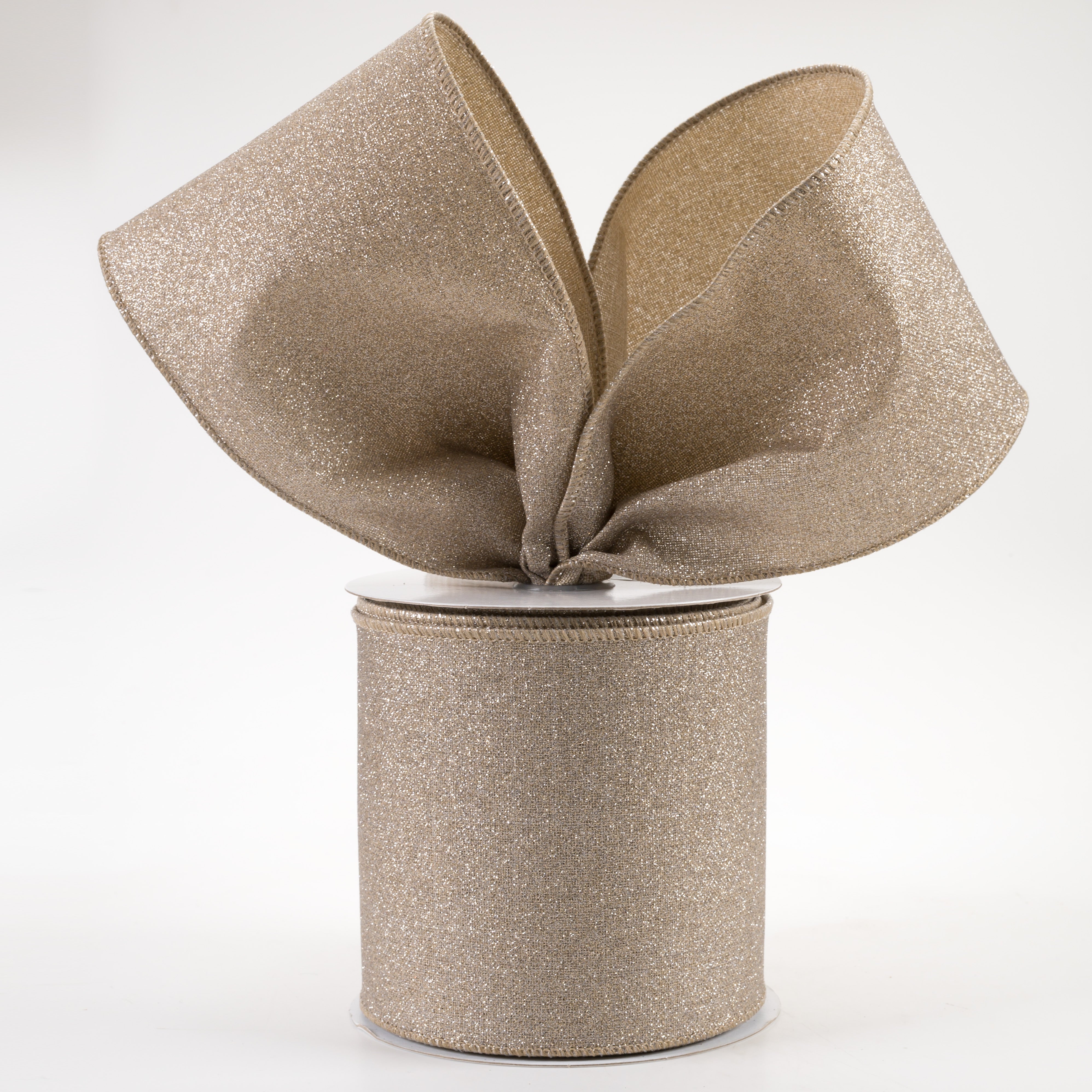 4" Fine Glitter on Royal Ribbon: Taupe (10 Yards)