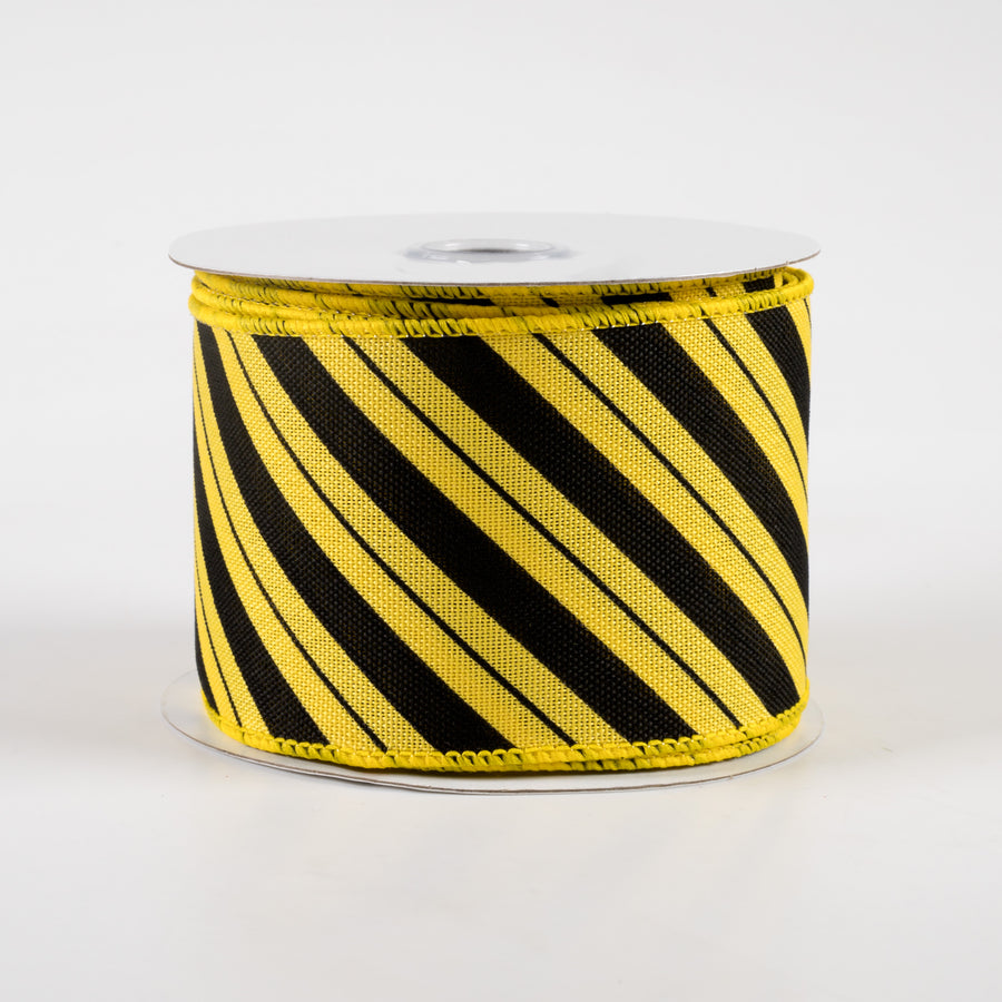 2.5" Diagonal Line Ribbon: Yellow & Black (10 Yards)