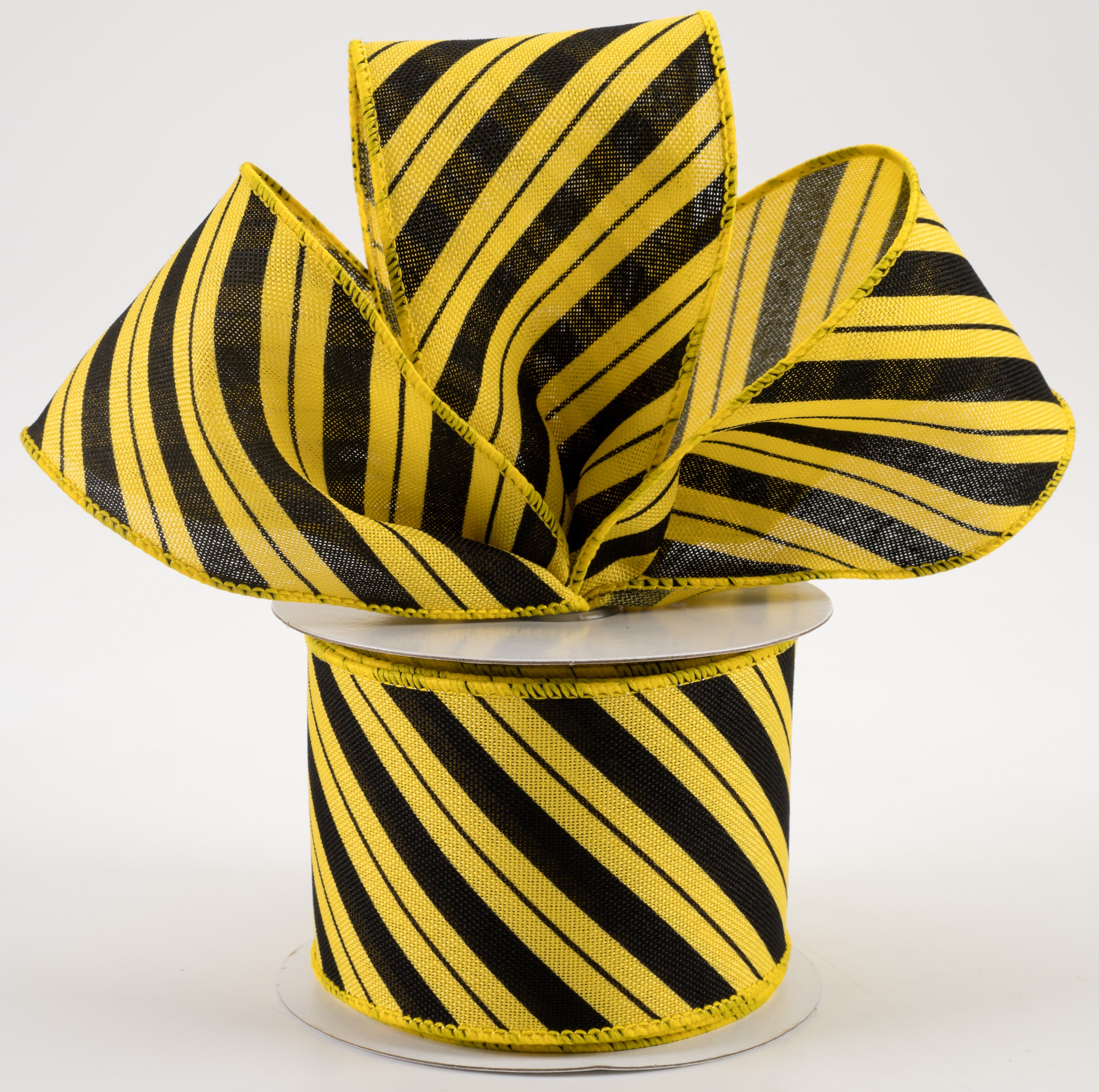 2.5" Diagonal Line Ribbon: Yellow & Black (10 Yards)