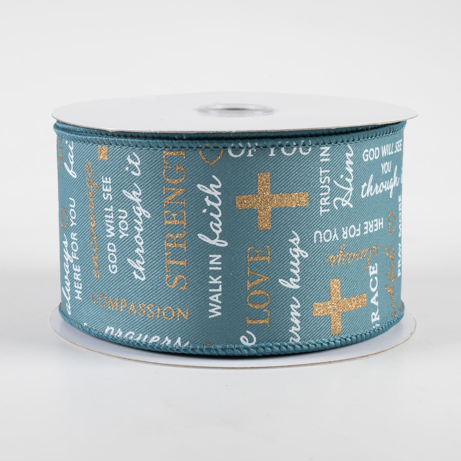 2.5" Words of Comfort Cross Ribbon: Smoke Blue (10 Yards)