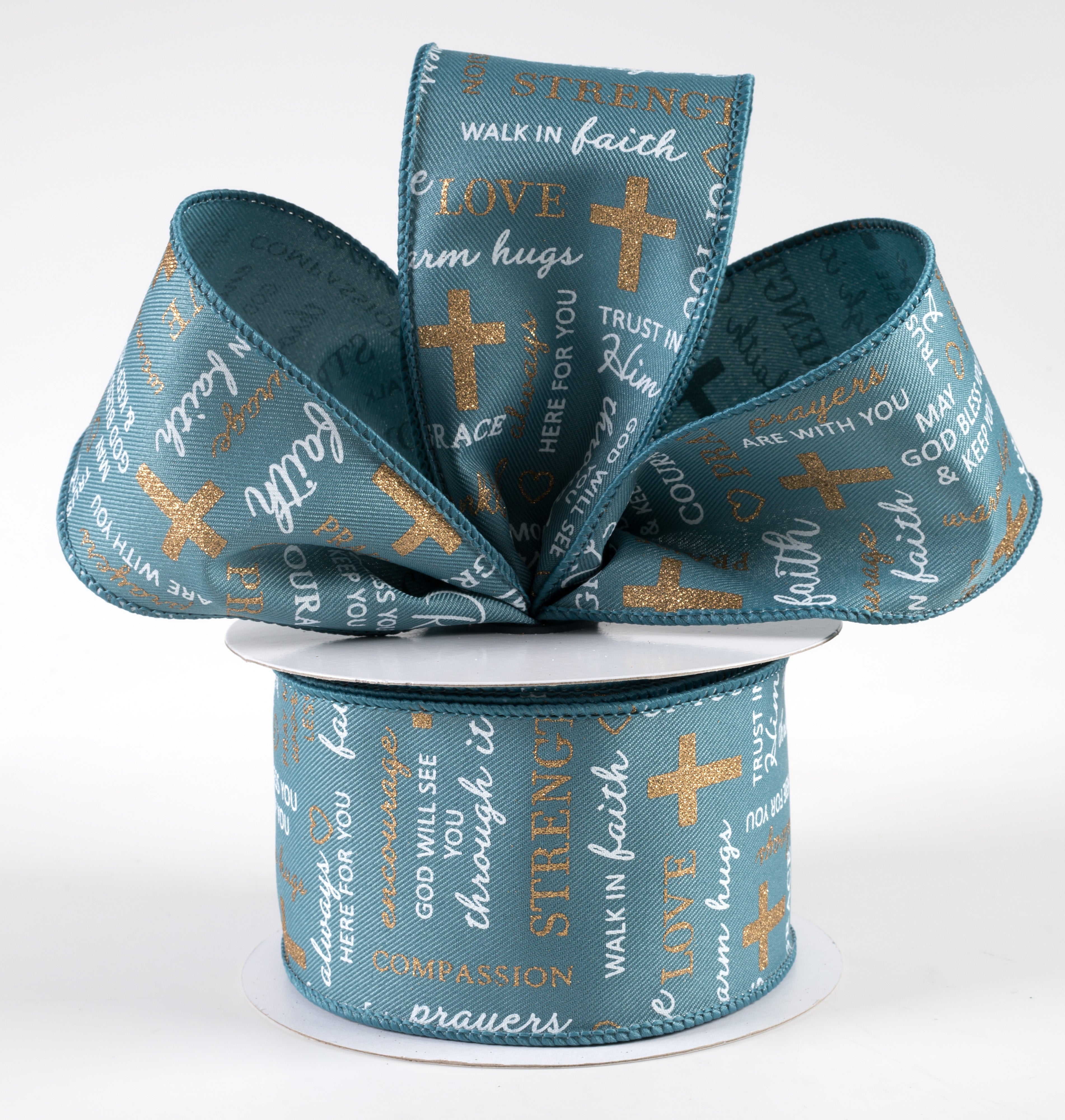 2.5" Words of Comfort Cross Ribbon: Smoke Blue (10 Yards)