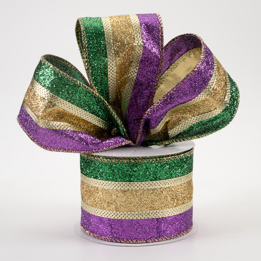 2.5" Mardi Gras Textured Stripe Ribbon (10 Yards)