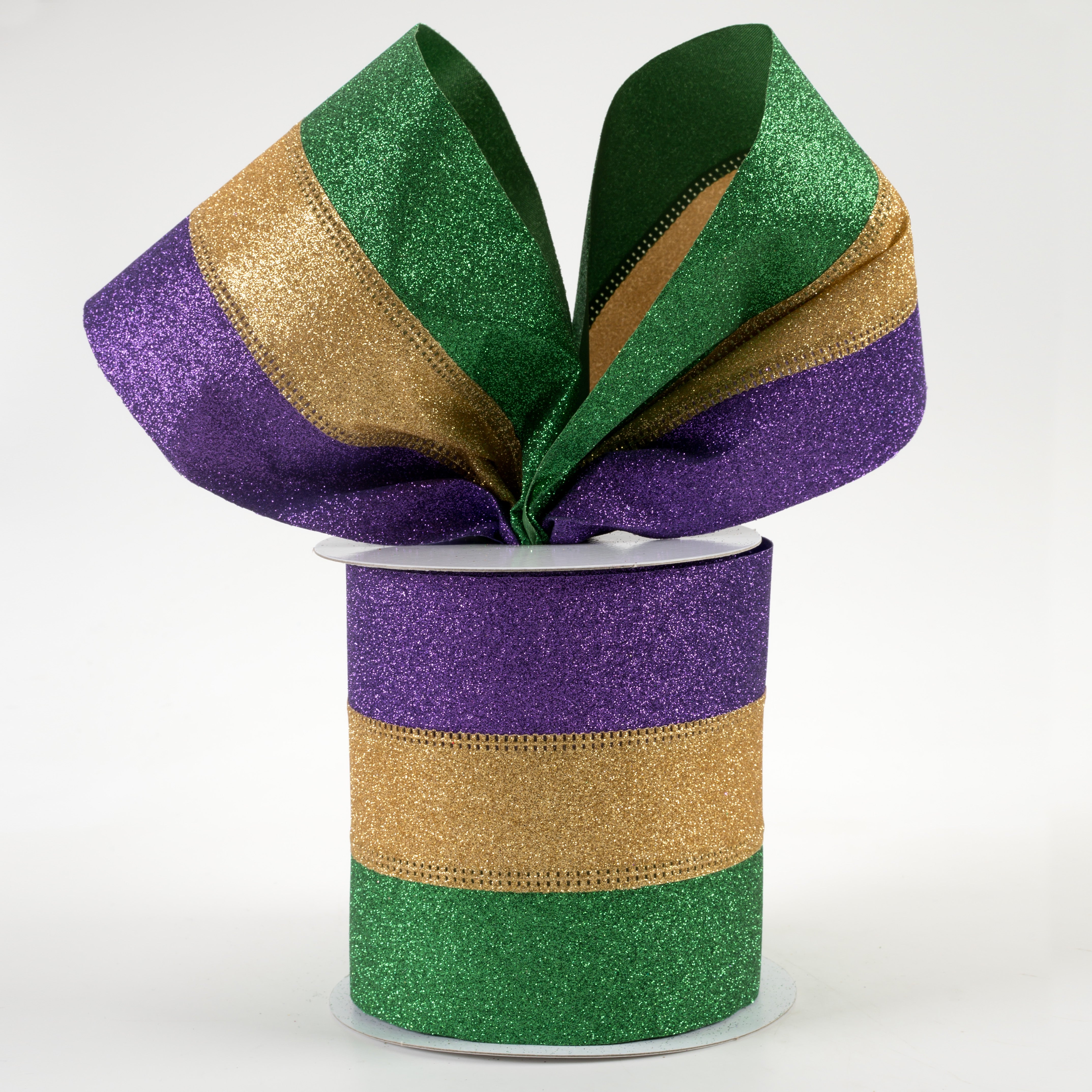 4" Glitter Stripe Ribbon: Mardi Gras (10 Yards)