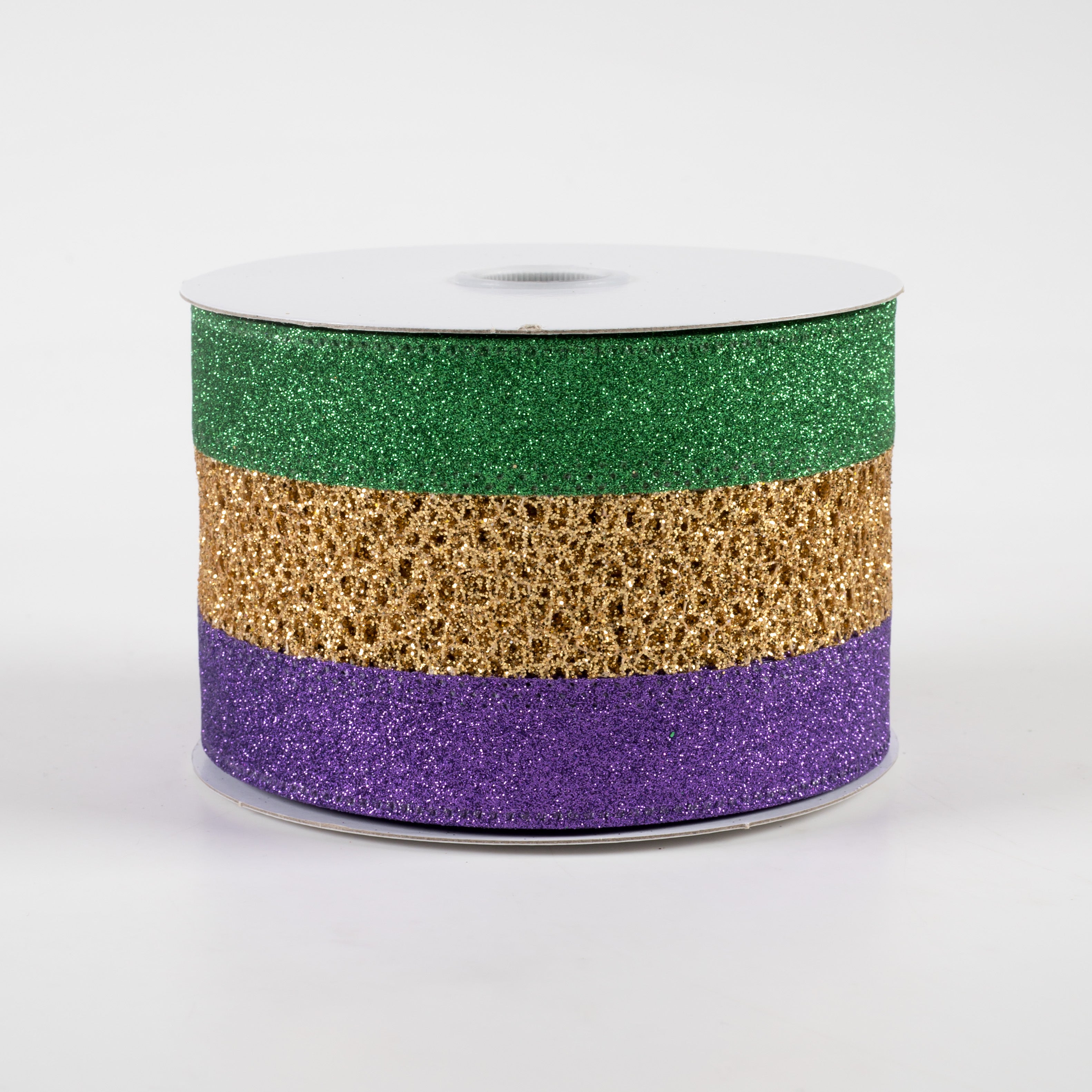 2.5" Glitter Net Solid Edge Ribbon: Mardi Gras (10 Yards)