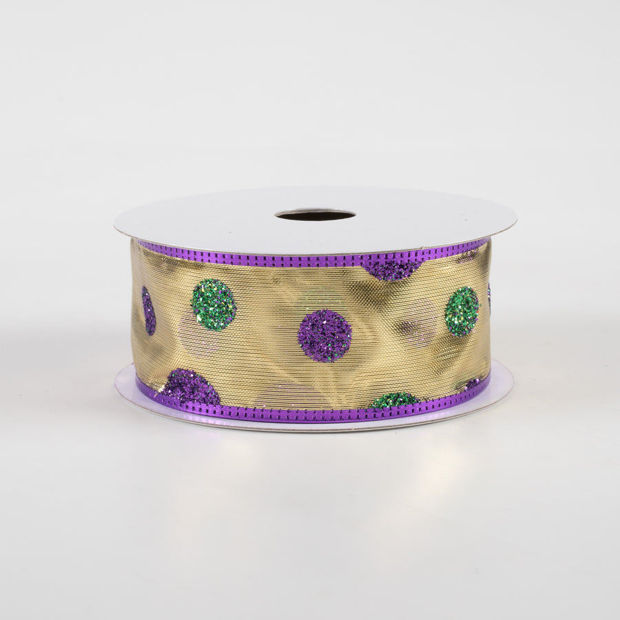 1.5" Mardi Gras Glitter Dots Lamé Ribbon (10 Yards)