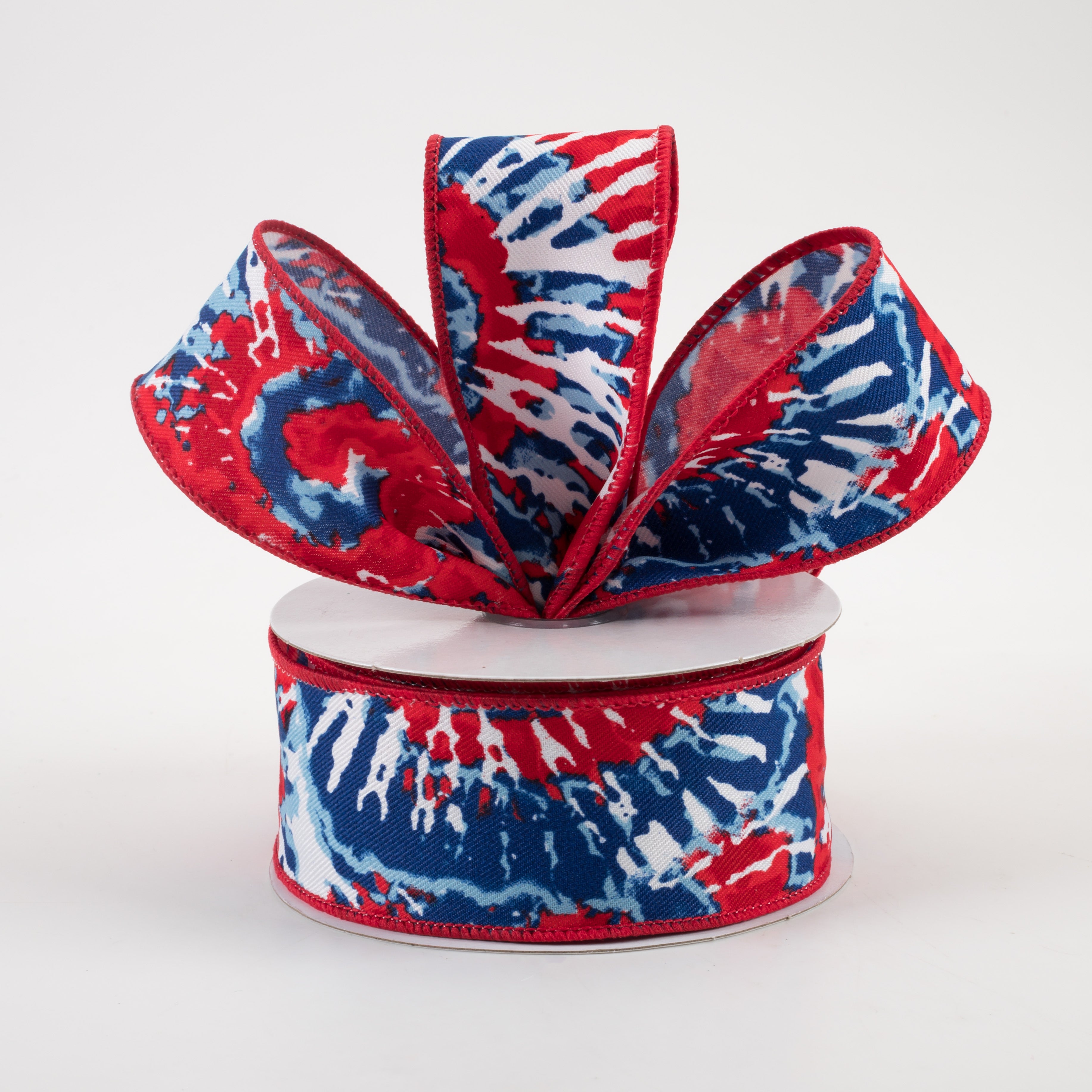 1.5" Tie Dye Ribbon: Red, White, Blue (10 Yards)