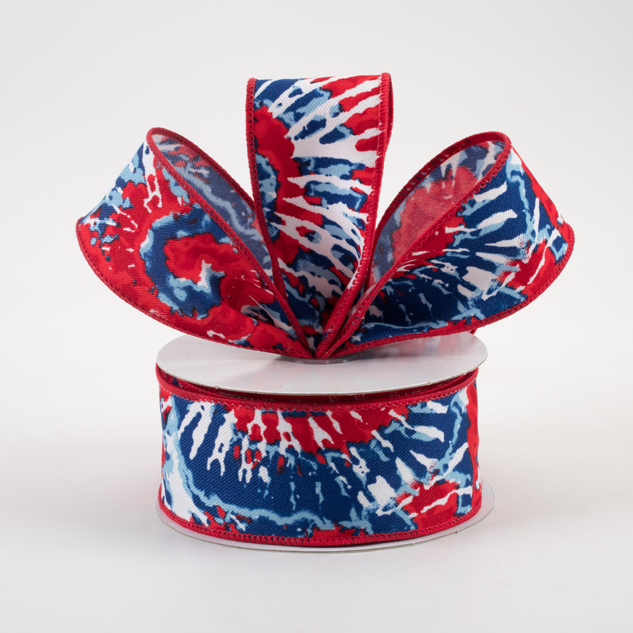 1.5" Tie Dye Ribbon: Red, White, Blue (10 Yards)