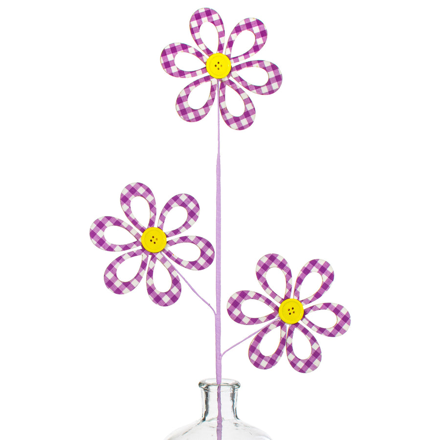26" Fabric Hollow Gingham Flower Spray: Lavender