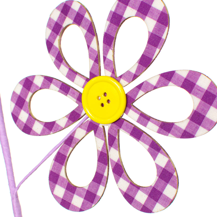 26" Fabric Hollow Gingham Flower Spray: Lavender