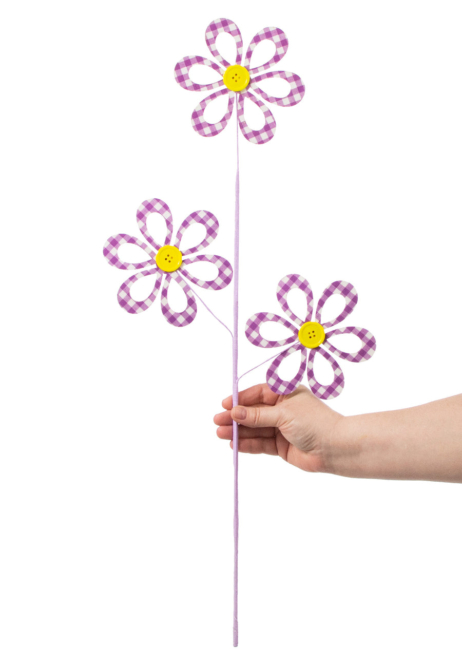 26" Fabric Hollow Gingham Flower Spray: Lavender