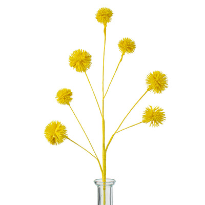 19" Flocked Pom Pom Spray: Yellow