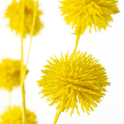 19" Flocked Pom Pom Spray: Yellow