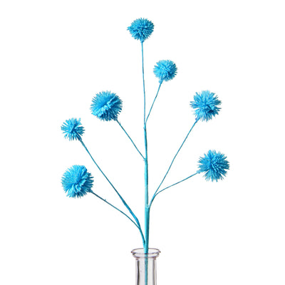 19" Flocked Pom Pom Spray: Blue