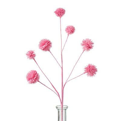 19" Flocked Pom Pom Spray: Pink