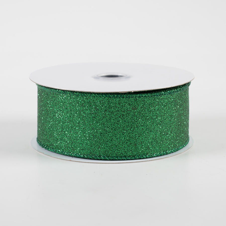1.5" Shimmer Glitter Ribbon: Emerald Green (10 Yards)