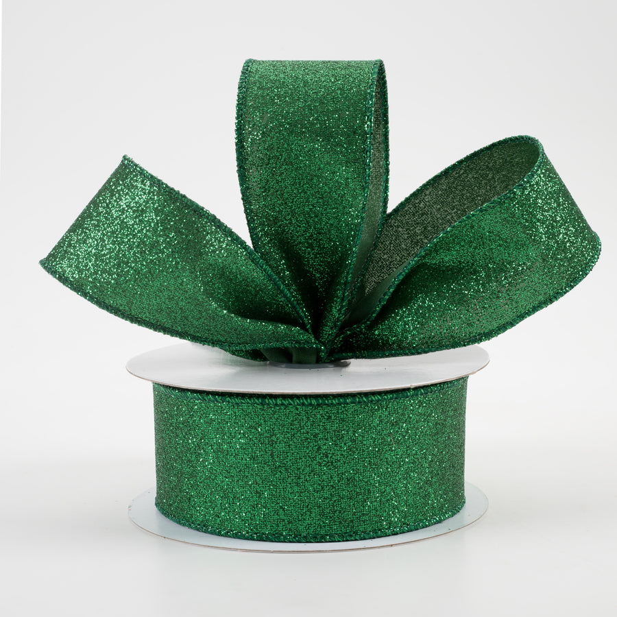 1.5" Shimmer Glitter Ribbon: Emerald Green (10 Yards)