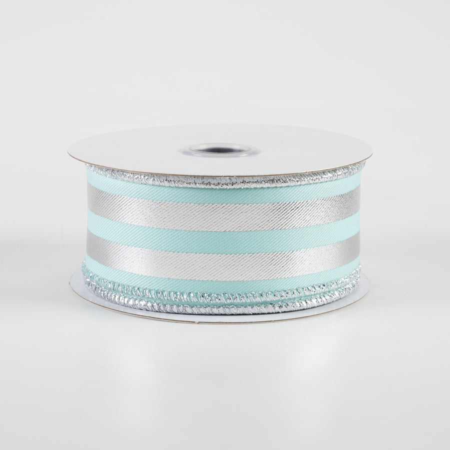 1.5" Metallic Vertical Stripes Ribbon: Ice Blue & Silver (10 Yards)