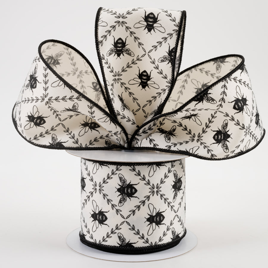 2.5" Honey Bee Trellis Ribbon: Ivory (10 Yards)