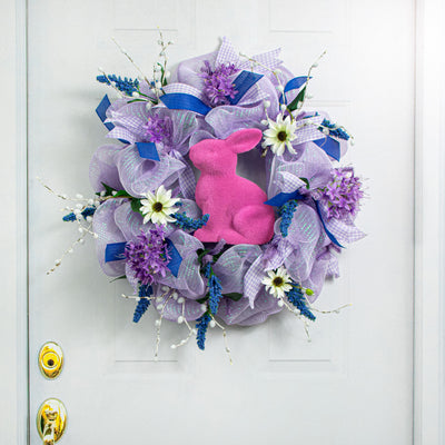 10" Flocked Sitting Rabbit: Fuchsia