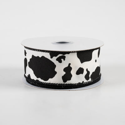 1.5" Cowhide Print Ribbon: Black & Ivory (10 Yards)