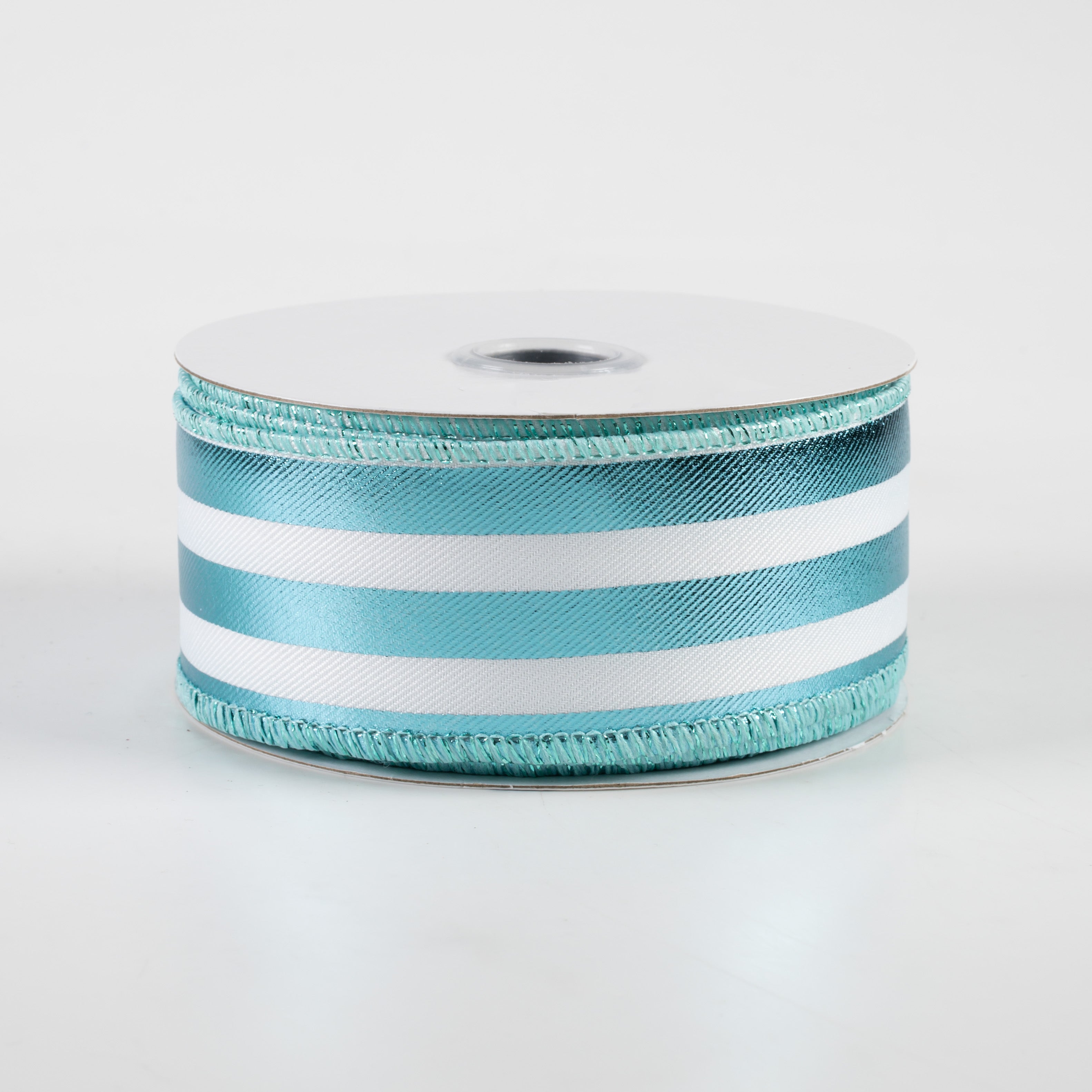 1.5" Metallic Vertical Stripes Ribbon: White & Ice Blue (10 Yards)