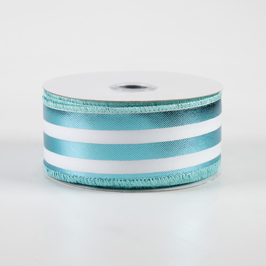 1.5" Metallic Vertical Stripes Ribbon: White & Ice Blue (10 Yards)