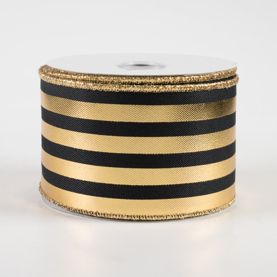 2.5" Metallic Vertical Stripes Ribbon: Black & Gold (10 Yards)