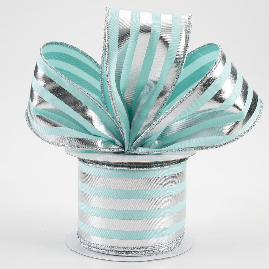 2.5" Metallic Vertical Stripes Ribbon: Ice Blue & Silver (10 Yards)