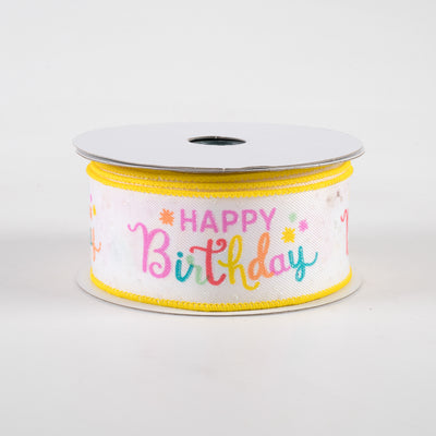 1.5" Happy Birthday Script Ribbon: White, Peach, Teal, Pink (10 Yards)