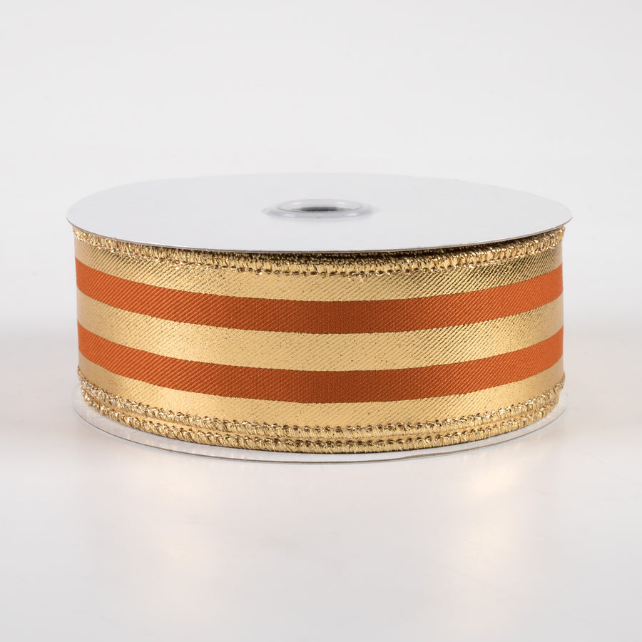 1.5" Metallic Vertical Stripes Ribbon: Autumn & Gold (10 Yards)