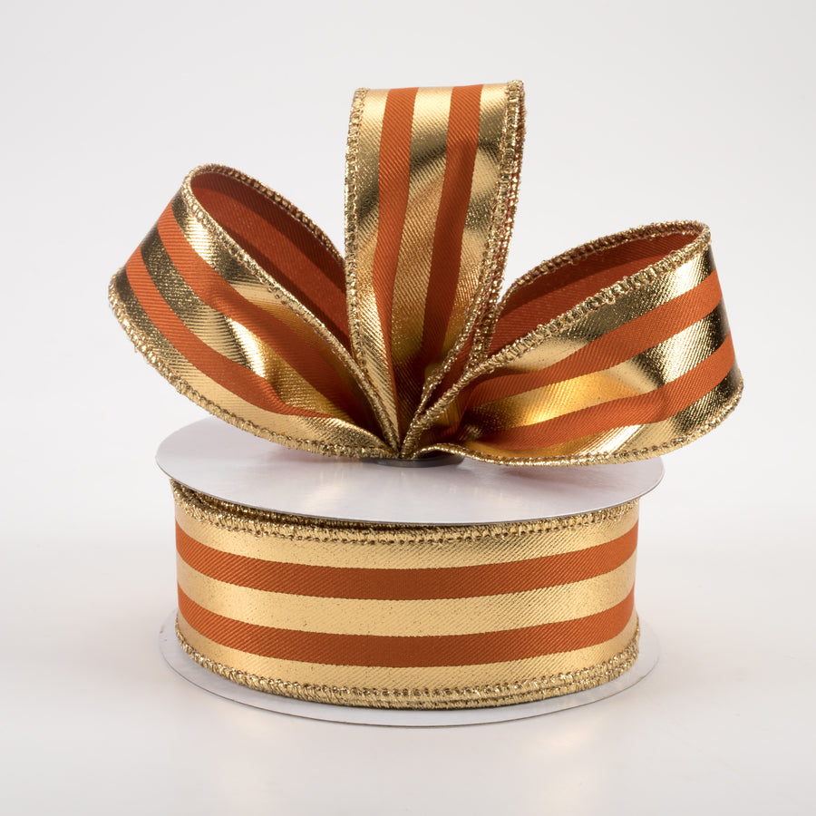 1.5" Metallic Vertical Stripes Ribbon: Autumn & Gold (10 Yards)