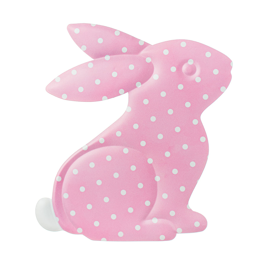 12" Sitting Bunny Embossed Metal Hanger: Pink & White