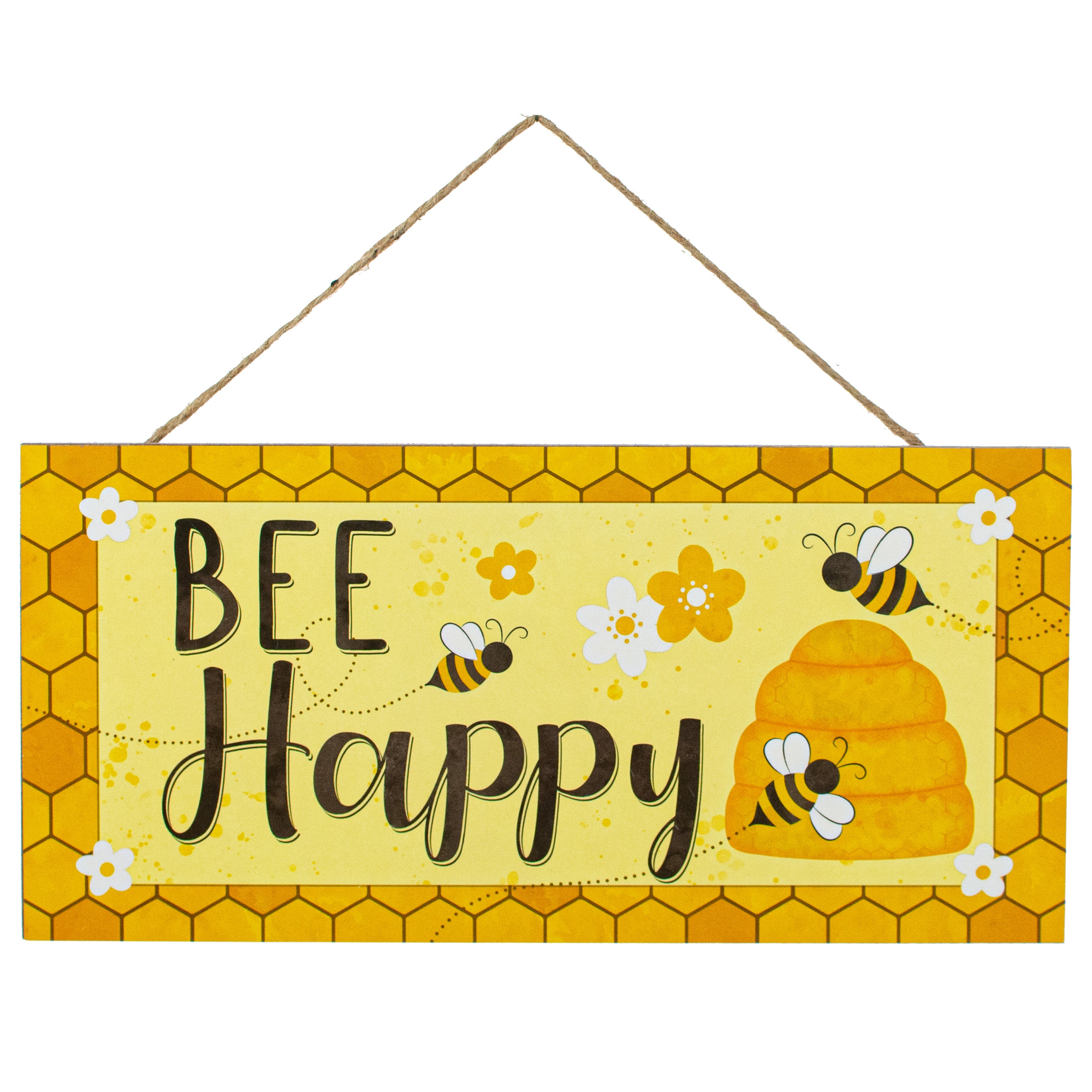 12" Wooden Sign: Bee Happy Honeycomb
